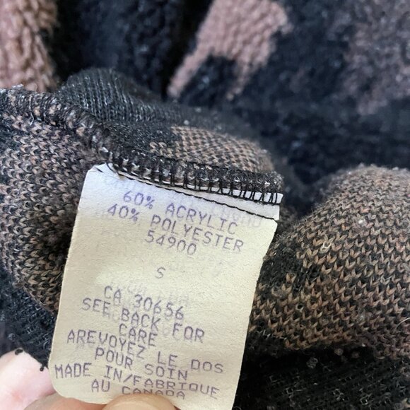 Vintage MIC Fleece Cardigan Womens Black Faux Fur Zip Holiday Reindeer Xmas - Picture 4 of 9